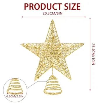 10" Glitter Gold Star Tree Topper - Perfect Holiday Decor