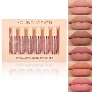 YOUNG VISION Matte Nude Liquid Lipstick Sets, Long Lasting and Waterproof Pink/Brown Lip Stick Pack ...