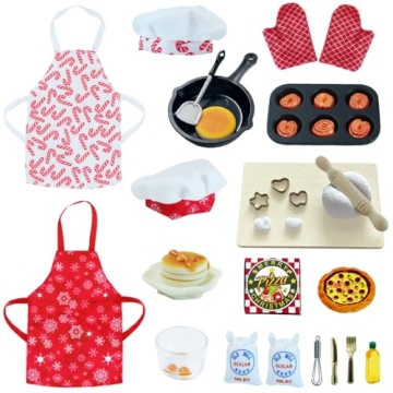 CAILESS Christmas Elf Accessories - 28Pcs Elf Doll Cooking Accessories Include Baker Outfit Mini Bak...