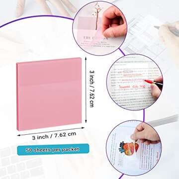 ENLUOM 400 Sheets Colored Transparent Sticky Notes - 3 x 3 in Translucent Sticky Notes, Pastel Clear...