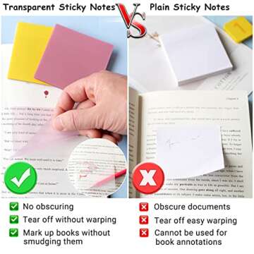 ENLUOM 400 Sheets Colored Transparent Sticky Notes - 3 x 3 in Translucent Sticky Notes, Pastel Clear Waterproof Self-Sticky Notes, See Through Sticky Notes, Aesthetic Office Supplies (8 Pads)