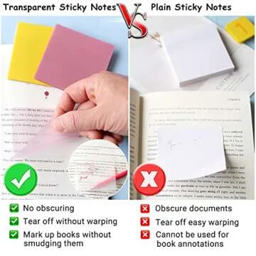 ENLUOM 400 Sheets Colored Transparent Sticky Notes - 3 x 3 in Translucent Sticky Notes, Pastel Clear Waterproof Self-Sticky Notes, See Through Sticky Notes, Aesthetic Office Supplies (8 Pads)
