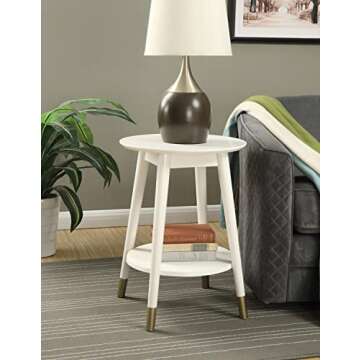 Convenience Concepts Wilson Mid Century Round End Table with Bottom Shelf, White, 17.75 in x 17.75 in x 24 in (D x W x H)