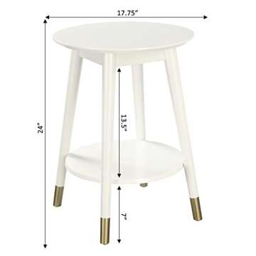 Convenience Concepts Wilson Mid Century Round End Table with Bottom Shelf, White, 17.75 in x 17.75 in x 24 in (D x W x H)