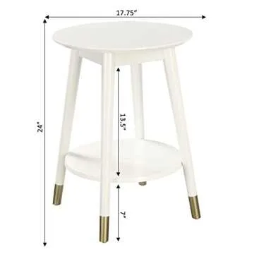 Convenience Concepts Wilson Mid Century Round End Table with Bottom Shelf, White, 17.75 in x 17.75 in x 24 in (D x W x H)