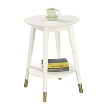 Convenience Concepts Wilson Mid Century Round End Table with Bottom Shelf, White, 17.75 in x 17.75 in x 24 in (D x W x H)