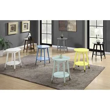 Convenience Concepts Wilson Mid Century Round End Table with Bottom Shelf, White, 17.75 in x 17.75 in x 24 in (D x W x H)