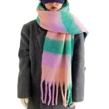 OUNIYA Big Chunky Plaid Scarf - Soft Cashmere Wool Winter Shawl