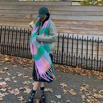 OUNIYA Big Chunky Plaid Scarf Soft Cashmere Wool Shawl