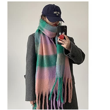OUNIYA Big Chunky Plaid Scarf Soft Cashmere Wool Shawl