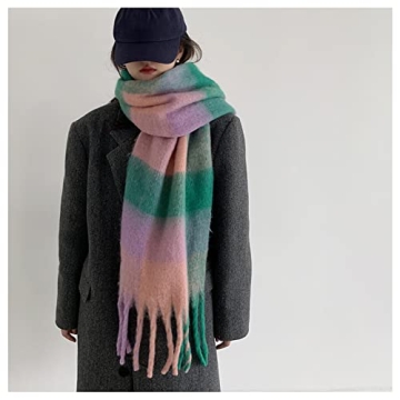 OUNIYA Big Chunky Plaid Scarf Soft Cashmere Wool Shawl