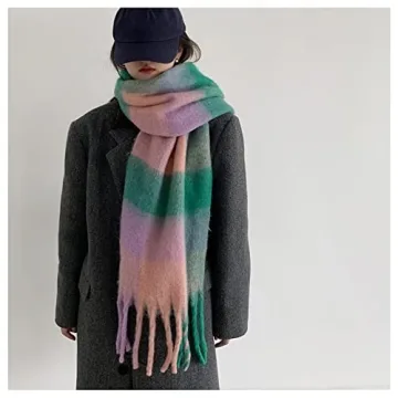 OUNIYA Big Chunky Plaid Scarf Soft Cashmere Wool Shawl