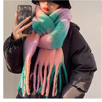 OUNIYA Big Chunky Plaid Scarf Soft Cashmere Wool Shawl