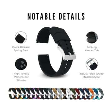 BARTON WATCH BANDS Quick Release Elite Silicone Watch Bands, Black, 20mm