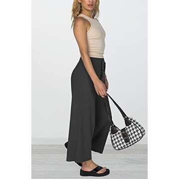 Waitfairy Womens Solid Rib Knit Wide Leg Pants Elastic Waist Flowy Sweater Pants Black M/L