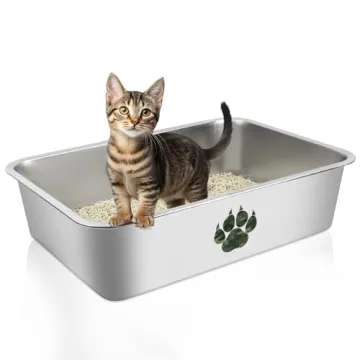 PWTAA Stainless Steel Cat Litter Box, High Side Cats Toilet Metal Litter Box, Pet Cleaning Tool for ...