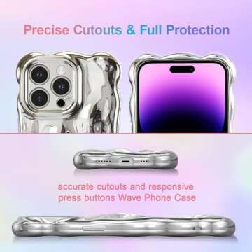 UEEBAI Case for iPhone 13 Pro 6.1 inch, Cute Solid Color Curly Wave Shape Shockproof Soft Bumper Phone Case, Candy Water Ripple 3D Silicon Slim Pretty Case Aesthetic Cover, Silver