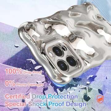 UEEBAI Case for iPhone 13 Pro 6.1 inch, Cute Solid Color Curly Wave Shape Shockproof Soft Bumper Phone Case, Candy Water Ripple 3D Silicon Slim Pretty Case Aesthetic Cover, Silver