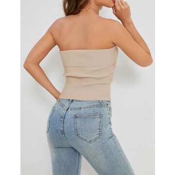 PICPUNMAK Women Solid Strapless Bandeau Tube Crop Top Casual Slim Fit Sleeveless Ribbed Cropped Tube Tops Bustier Summer Apricot