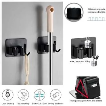 Stainless Steel Mop Broom Holder - Easy Install, No Drill