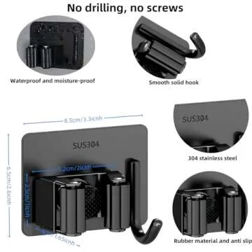 Stainless Steel Mop Broom Holder - Easy Install, No Drill