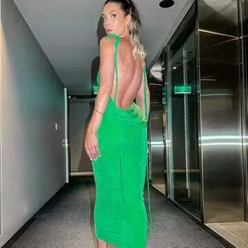 ccisppal Women's Sexy Spaghetti Strap Backless Cami Dress Bodycon Summer Party Cocktail Formal Halter Dress A-Green