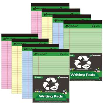 KAISA Colored Legal Pads - 5"x8" Narrow Ruled, 50 Sheets/Pad (8 Pads), Recycled Paper Writing Pad wi...