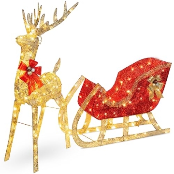 Best Choice Products Lighted Christmas 4ft Reindeer & Sleigh Outdoor Yard Decoration Set w/ 205 LED ...