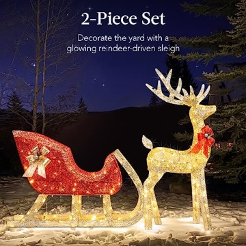 Lighted Christmas 4ft Reindeer & Sleigh Outdoor Decoration Set