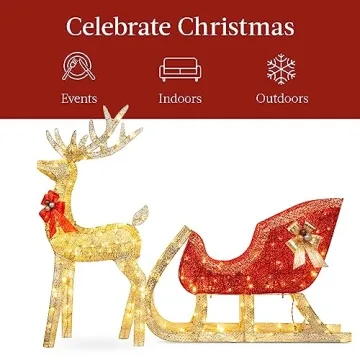 Lighted Christmas 4ft Reindeer & Sleigh Outdoor Decoration Set