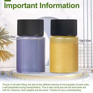 CHANGTIKEJI Mica Powder，36 Colors - 10g/Bottle of Natural Pigment Powder for Epoxy Resin，Soap Making，Candle Making,Lip Gloss,Car Freshies,Dye,Nail Polish,Bath Bombs