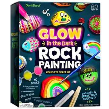 Kids Rock Painting Kit - Glow in The Dark - Fun Arts & Crafts Easter Gifts for Ages 6-12