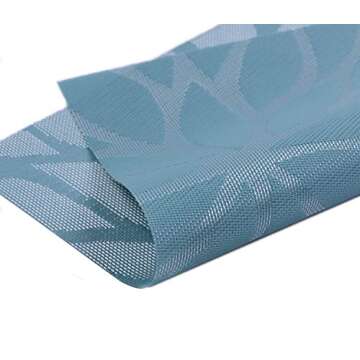 famibay Easy to Clean Indoor/Outdoor Place Mats Turquoise - Heat Insulation PVC Placemats Stain-Resistant Woven Vinyl Table Mats for Kitchen Set of 4-30x45 cm (Floral Blue)