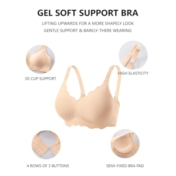 COCOMARTS Jelly Bras for Women No Underwire Scalloped Push Up Wireless Bralettes Seamless Soft Comfort Everyday Tshirt Bra Nude Small