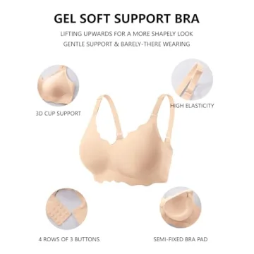 COCOMARTS Jelly Bras for Women No Underwire Scalloped Push Up Wireless Bralettes Seamless Soft Comfort Everyday Tshirt Bra Nude Small