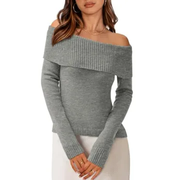 PRETTYGARDEN Women's Fall Off Shoulder Sweaters Y2K Long Sleeve Ribbed Knit Fitted Pullover Winter D...