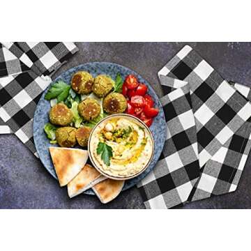 Ramanta Home Set of 12 Gingham Plaid Check Fabric Cloth Napkin - 18X18 Black White, Mitered Corners ...