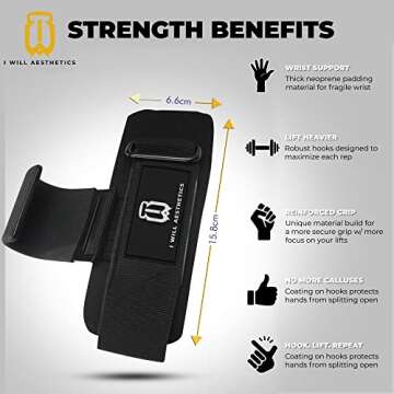 I WILL AESTHETICS Weight Lifting Hooks for Men and Women, Improve Your Lifting Grip with Lifting Hooks, Deadlift Grips with Hooks for Secure Lifting, Perfect for Weightlifting and Deadlifts