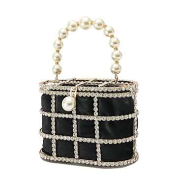 CARIEDO Evening Handbag Women Clutch Purses with Pearl Diamonds for Wedding Prom Birthday Party Dinner Accessories (Black)