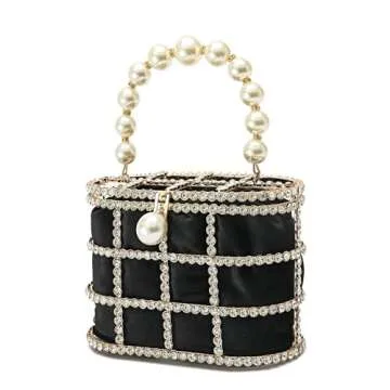 CARIEDO Evening Handbag Women Clutch Purses with Pearl Diamonds for Wedding Prom Birthday Party Dinner Accessories (Black)