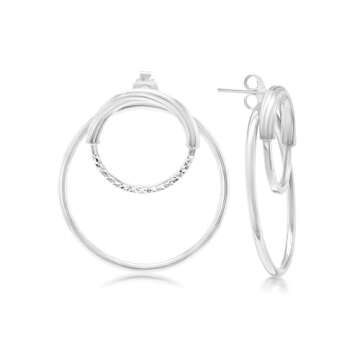 Gemistry Judy Crowell Jewelry Sterling Silver and Rhodium Diamond Cut Double Circle Earrings