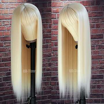QD-Tizer #613 Blonde Long Straight Synthetic Hair Wigs with Bangs Women's Costume Wig Heat Resistant...