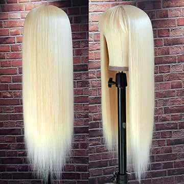 QD-Tizer #613 Blonde Long Straight Synthetic Hair Wigs with Bangs Women's Costume Wig Heat Resistant Hair Replacement Wig