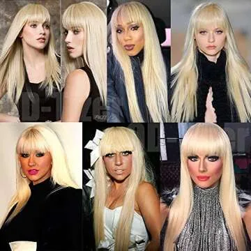 QD-Tizer #613 Blonde Long Straight Synthetic Hair Wigs with Bangs Women's Costume Wig Heat Resistant Hair Replacement Wig