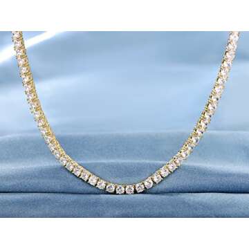 Gemsme 18K Yellow Gold Plated Tennis Necklace/Bracelet/Earrings/Band Ring Sets Pack of 4 (8)