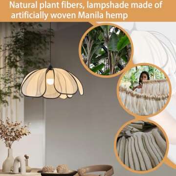 ADCTHOME Boho Chandelier, Hand-Woven Manila Hemp Hanging Large Pendant Ligh Fixtures for Hallway Entryway Kitchen Island Dining Room Bedroom