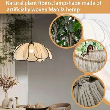 ADCTHOME Boho Chandelier, Hand-Woven Manila Hemp Hanging Large Pendant Ligh Fixtures for Hallway Entryway Kitchen Island Dining Room Bedroom