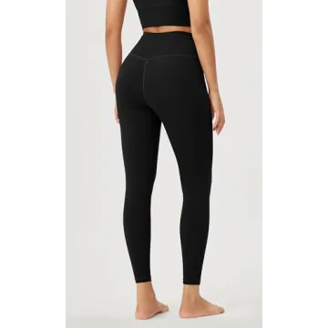 ODODOS Cross Waist Yoga Leggings with Pocket - Black Medium