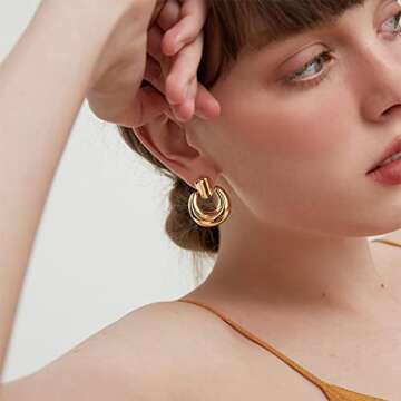 Gold Dangle Earrings for Women Statement Chunky Gold Drop Earrings Door Knock Shape Dangling Earrings for Women Party Weeding Jewelry