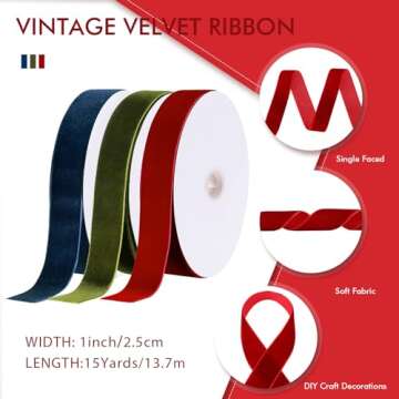 Yilloog 3 Rolls Christmas Velvet Ribbon Single Face Velvet Ribbon Vintage Velvet Ribbon for Christma...